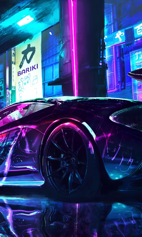 Cyberpunk 4K Wallpaper, McLaren, Supercars, Neon art, Cars